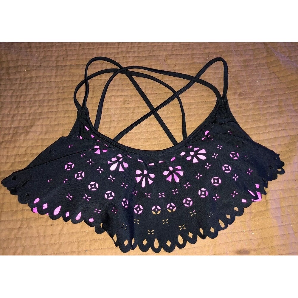 New Bikini Nation Bikini Top Black / Pink Size‎ Medium Overlay Swim Padded